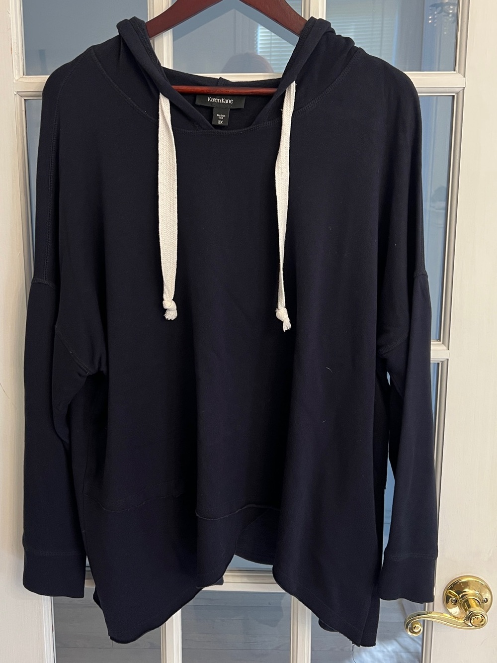 KAREN KANE Women’s Navy Modal Cotton Asymmetric Hem Pullover Hoodie USA Size 1X